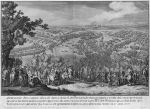 La battaglia di Poltava, incisa da uno della famiglia Nicolas Larmessin